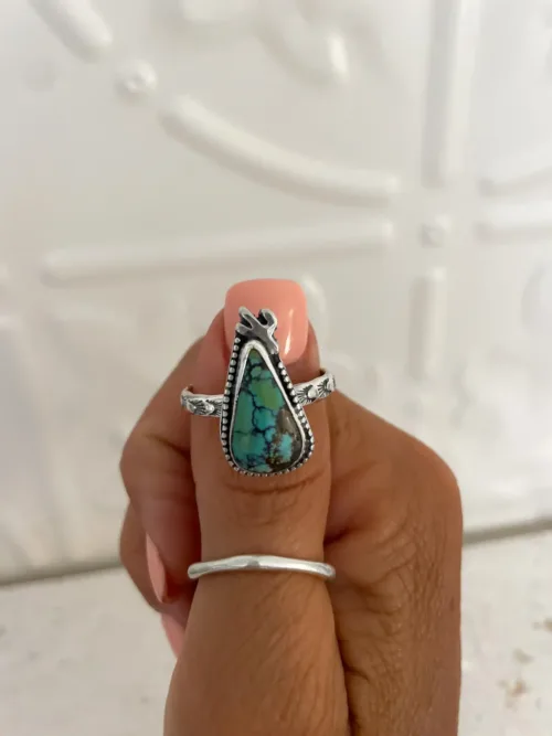 cactus sterling silver turquoise ring handmade in australia green blue turquoise one of a kind ring ocean safe
