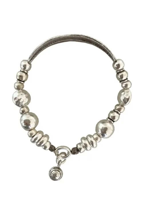 chunky pure silver bracelet perfect for stacking. large curve leaf for bohemian style. easy to slip on stretch elastic curve leaf bracelet