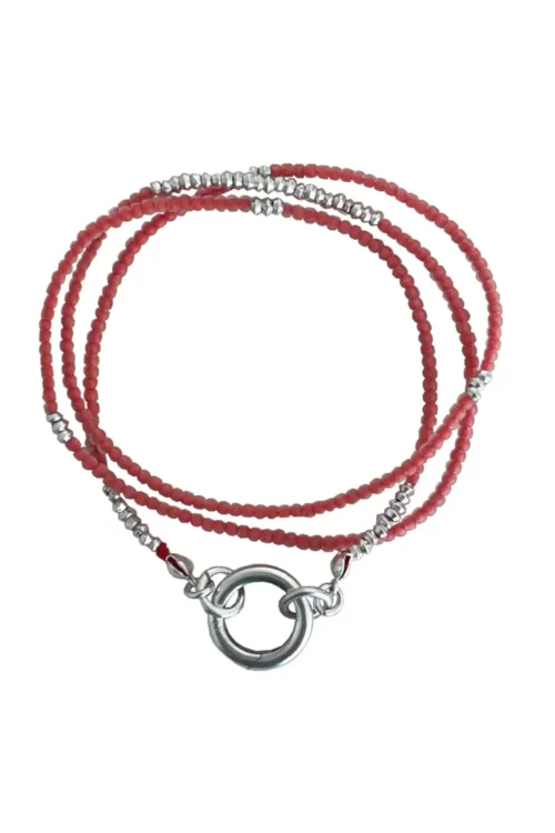 minimal style - everyday wear seed bead triple wrap bracelet salmon colour