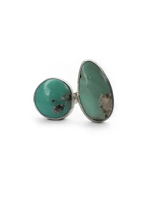 2 turquoise gemstones sterling silver split shank ring handmade in Sydney australia ocean safe