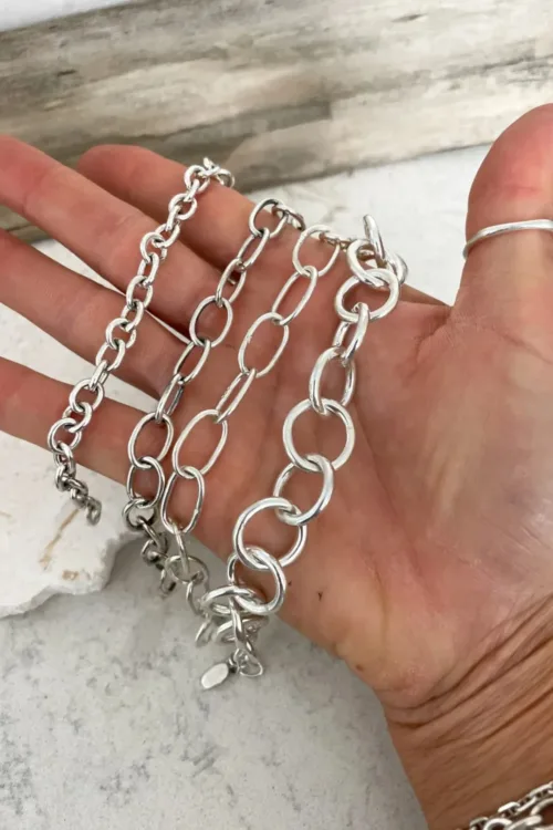 handmade large oval link sterling silver bracelet. ocean safe