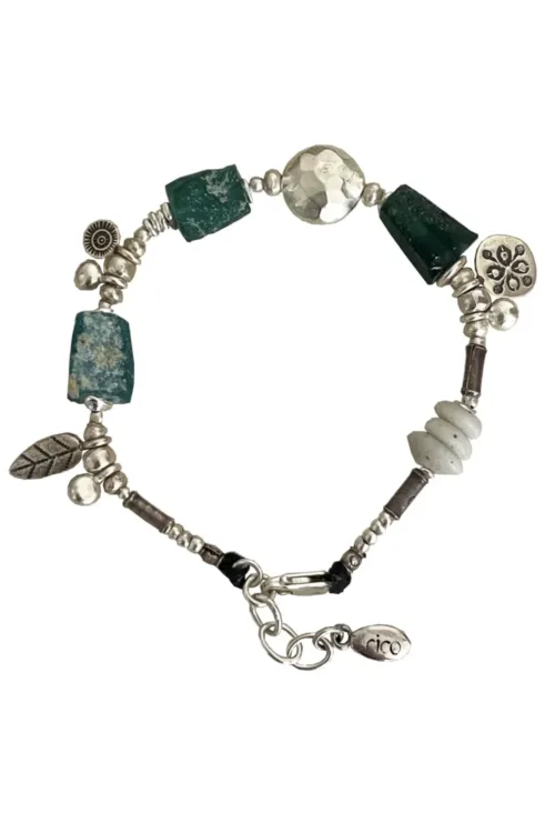 Handmade pure silver bracelet featuring ancient glass beads – ocean safe jewellery for everyday wear