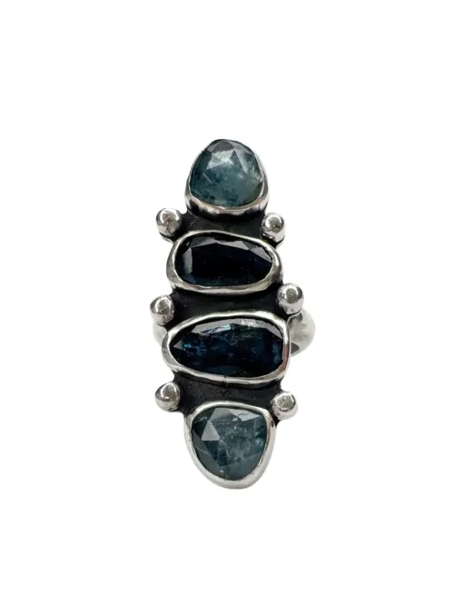4 faceted kyanite gemstones silver ring hand made feature ring