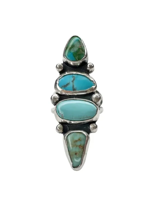 4 turquoise stone sterling silver feature ring. Handmade silver ring with natural turquoise.