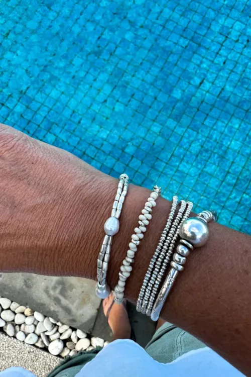 Handmade pure silver bracelet featuring freshwater pearl – ocean safe jewellery for everyday wear