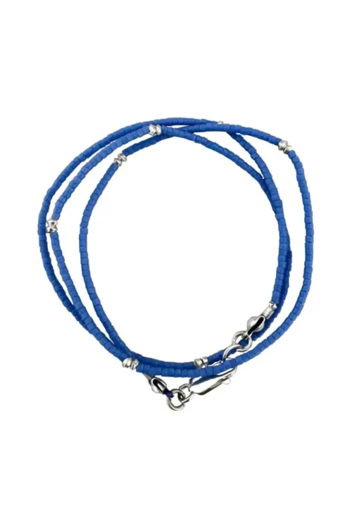 Handmade pure silver wrap bracelet featuring a bright summer colour seed bead of your choice – a great minimal wrap bracelet style for everyday wear