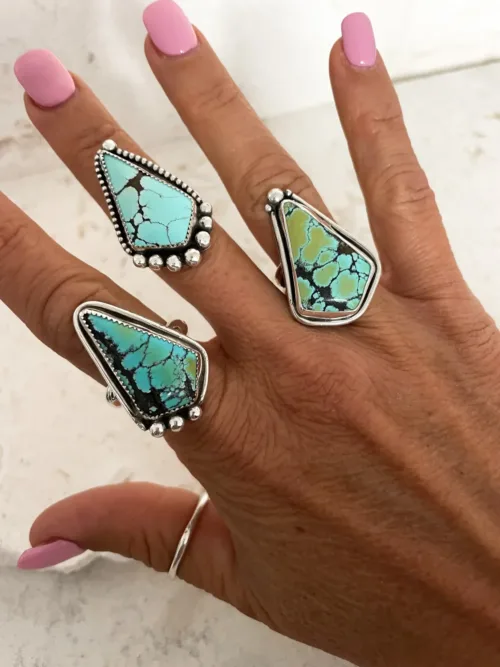 handmade sterling silver natural turquoise gemstone ring by rico designs silver jewellery. handmade in Sydney Australia