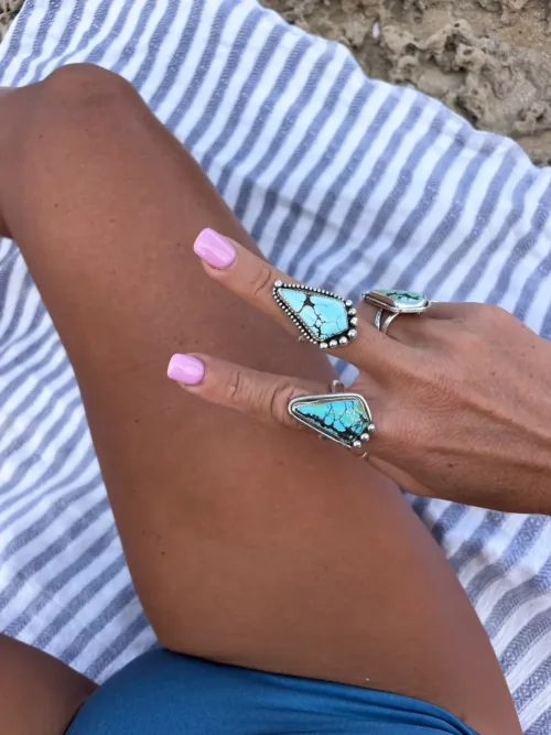 handmade sterling silver natural turquoise gemstone ring by rico designs silver jewellery. handmade in Sydney Australia