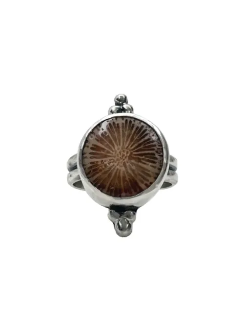 handmade sterling silver fossilised coral ring. inspired by the ocean. Unique jewellery