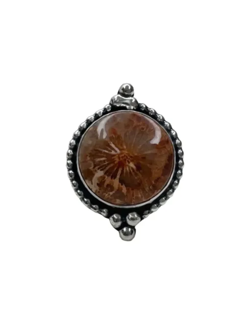 handmade sterling silver fossilised coral ring. inspired by the ocean. Unique one of a kind jewellery