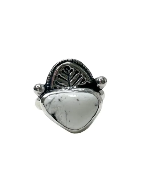 handmade sterling silver ring with white buffalo gemstone. Unique one of a kind silver ring.