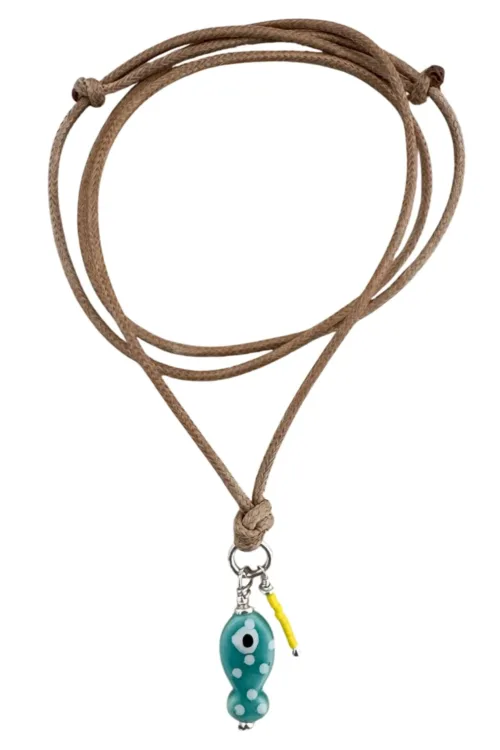 leather look beach bohemian style adjustable necklace with colourful fish pendant