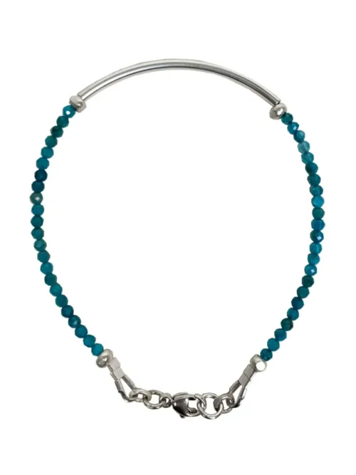 sterling silver curve bar bracelet with small faceted gemstones. wear solo or stacked up.