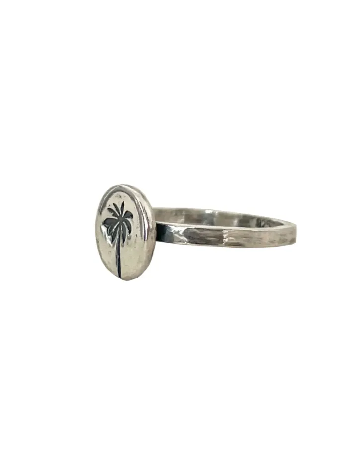 palm tree sterling silver stack ring handmade in australia ocean safe. Beach vibes island girl jewellery.