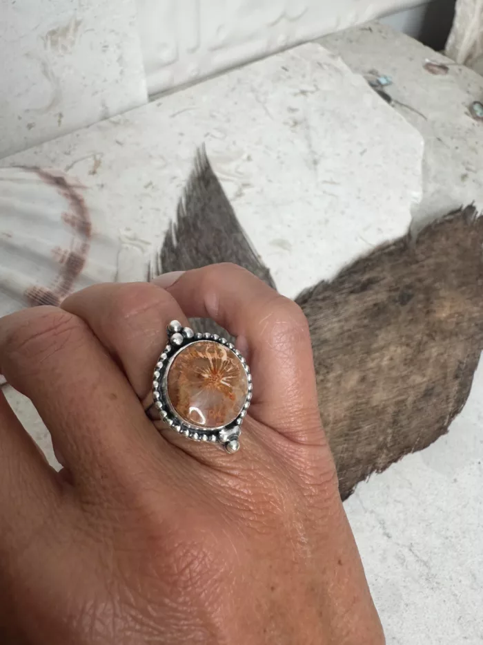 handmade sterling silver fossilised coral ring. inspired by the ocean. Unique jewellery