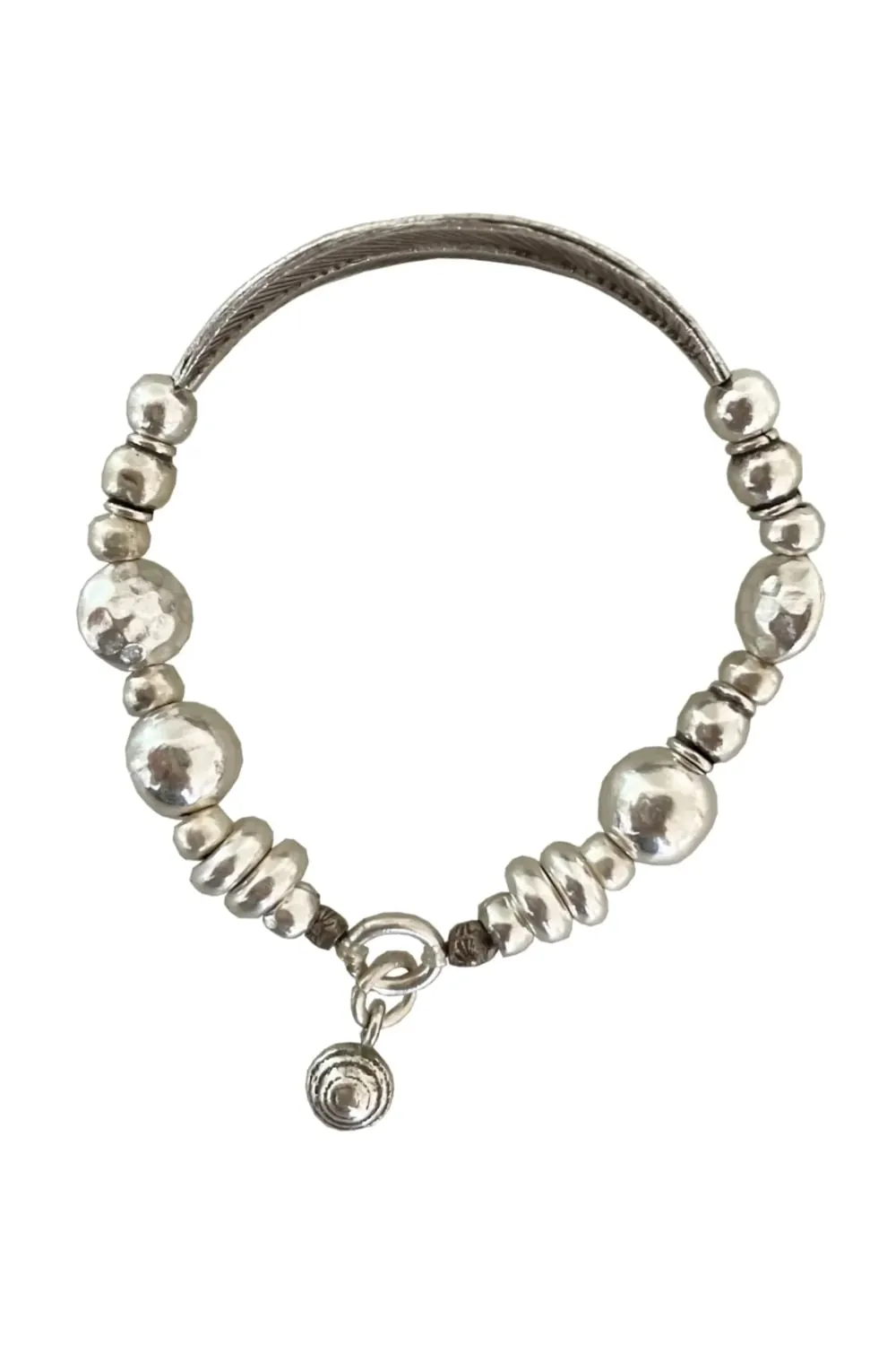 chunky pure silver bracelet perfect for stacking. large curve leaf for bohemian style. easy to slip on stretch elastic curve leaf bracelet