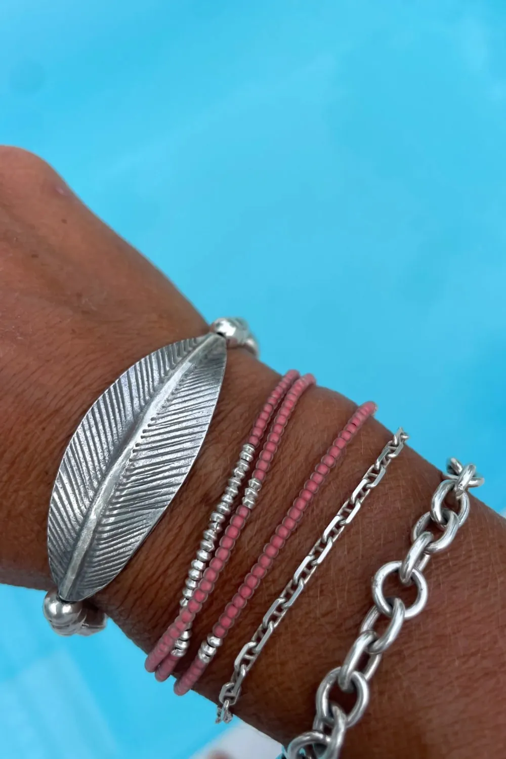 pure silver bracelet stack style. Beach inspired - resort style jewellery. Ocean safe