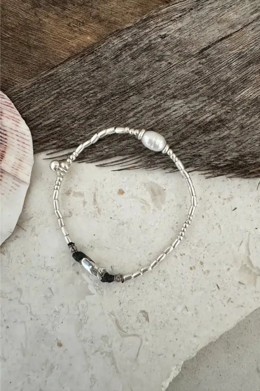 Handmade pure silver bracelet featuring freshwater pearl – ocean safe jewellery for everyday wear