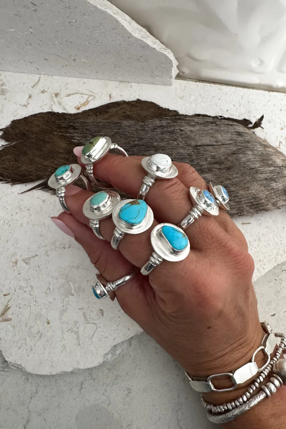 Stone Basin Rings. Handmade turquoise rings