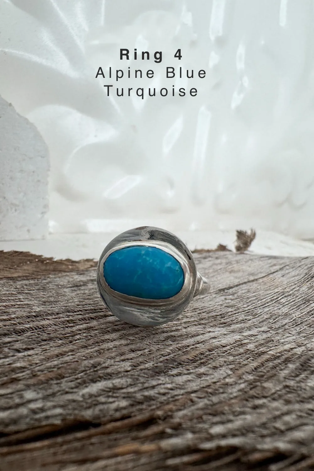handmade silver turquoise ring with alpine blue turquoise
