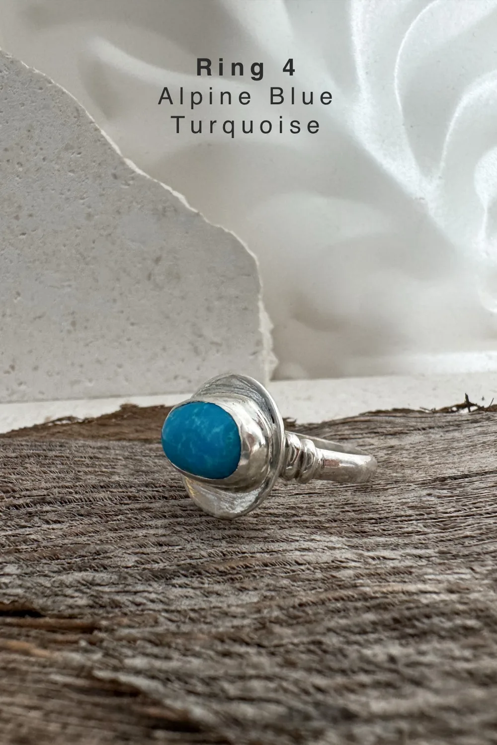 handmade silver turquoise ring with alpine blue turquoise