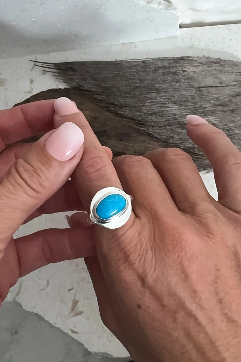 handmade silver turquoise ring with alpine blue turquoise