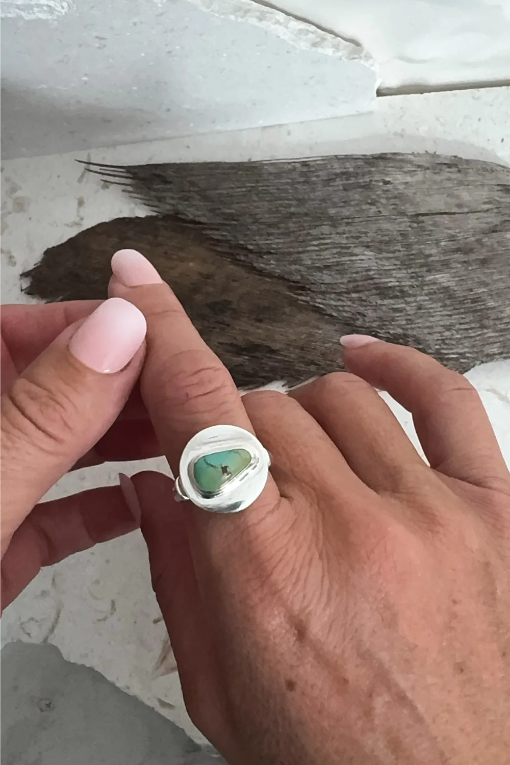 handmade silver turquoise ring with carico lake turquoise