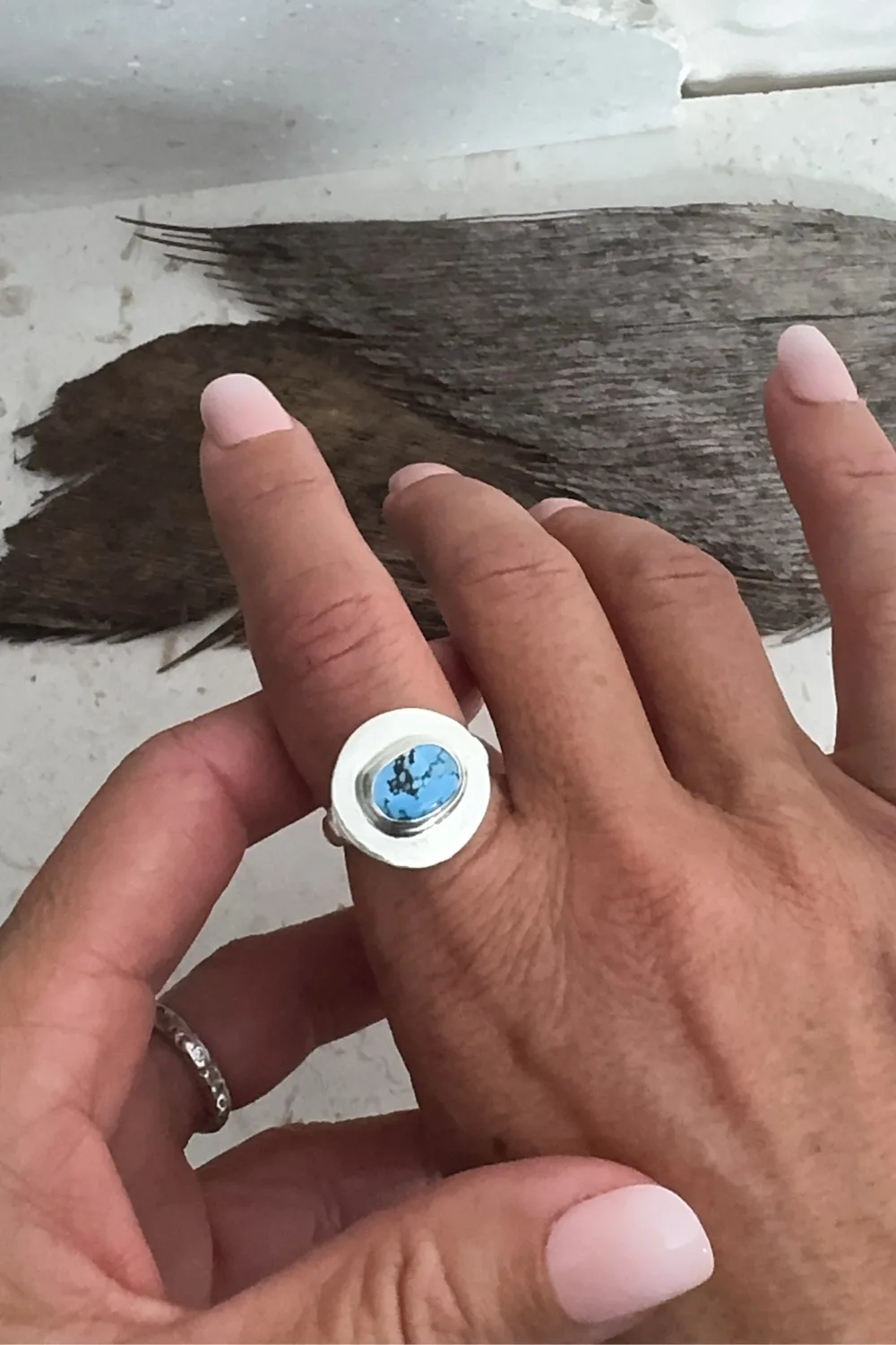 handmade silver turquoise ring with Golden Hill turquoise