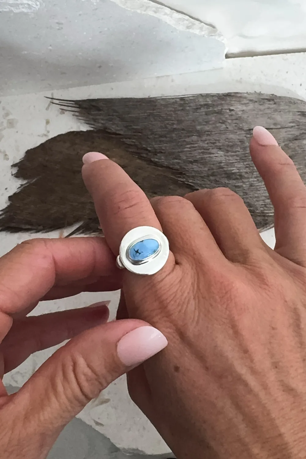 handmade silver turquoise ring with Golden Hill turquoise