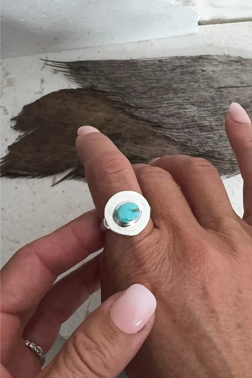 handmade silver turquoise ring with Golden Hill turquoise