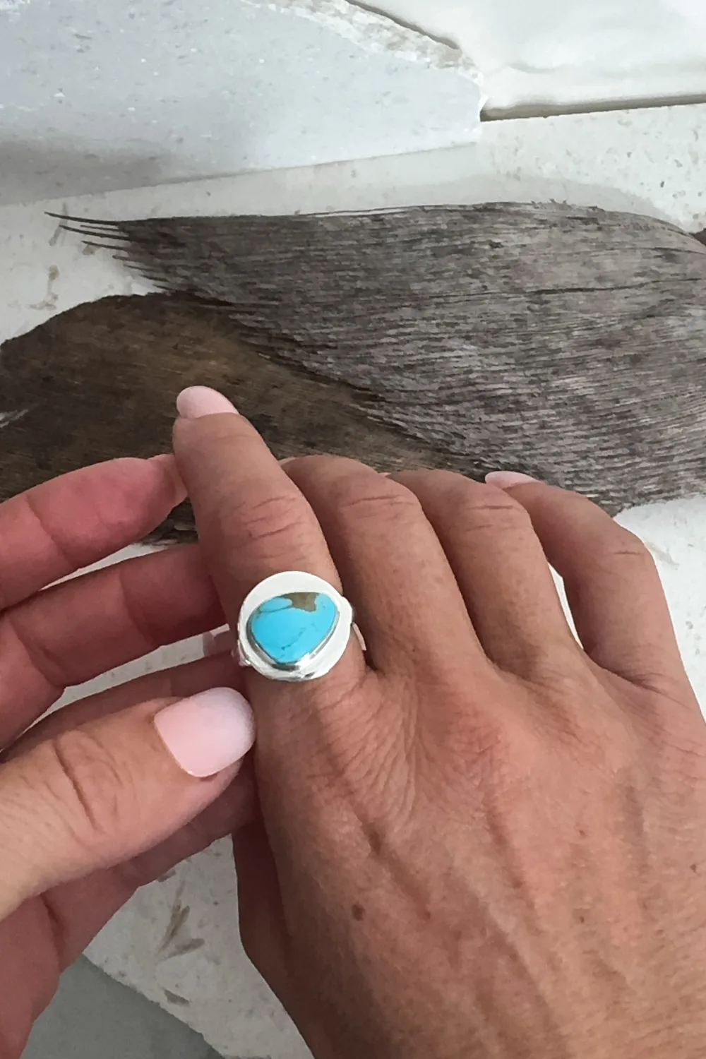handmade silver turquoise ring with Hubei turquoise