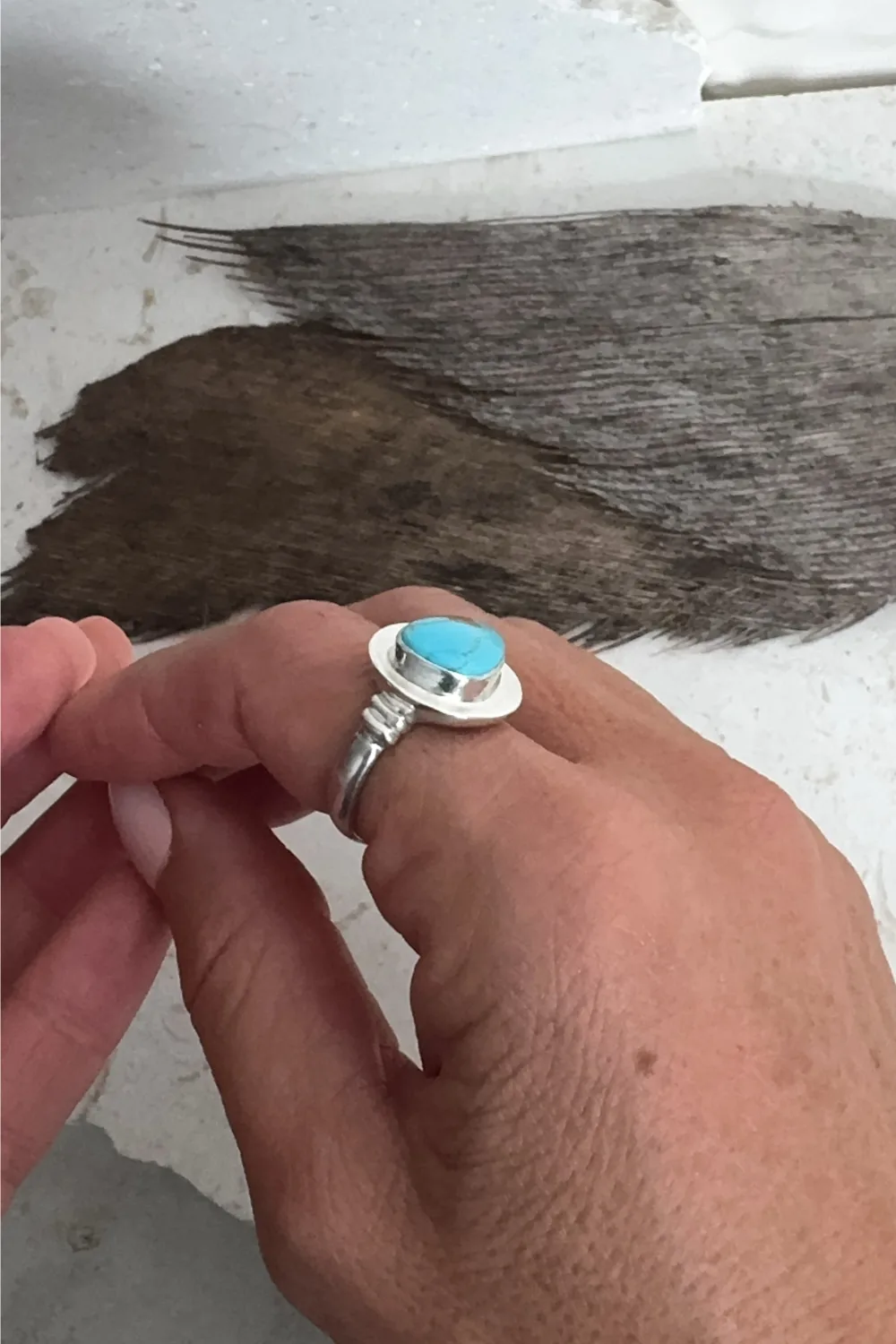 handmade silver turquoise ring with Sonoran turquoise