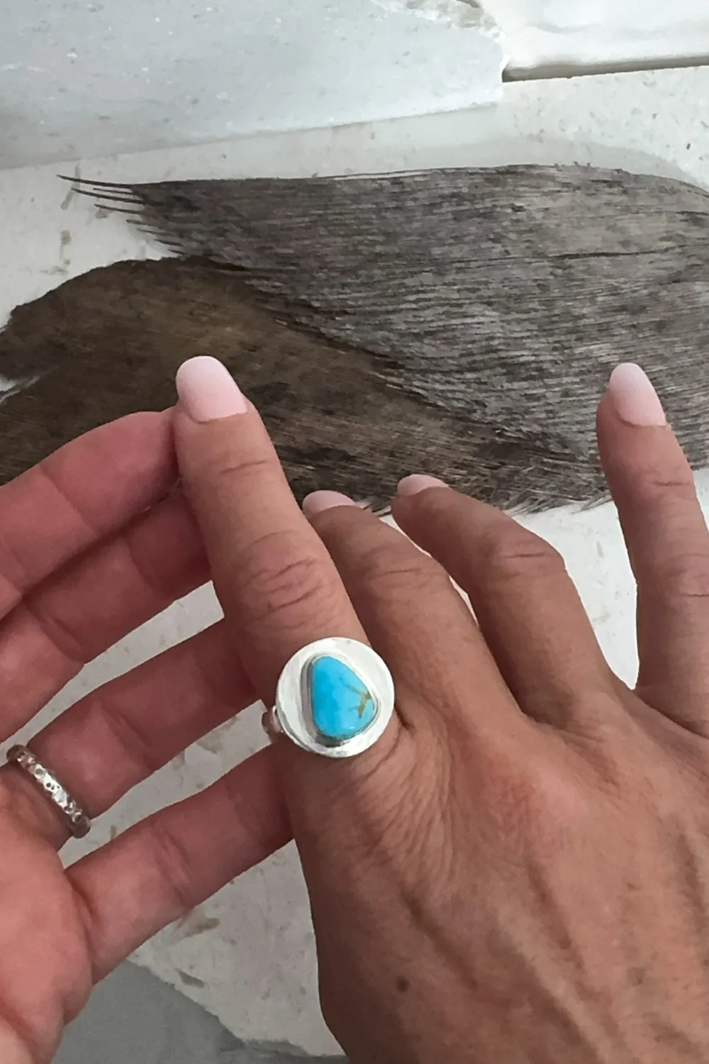 handmade silver turquoise ring with Sonoran turquoise