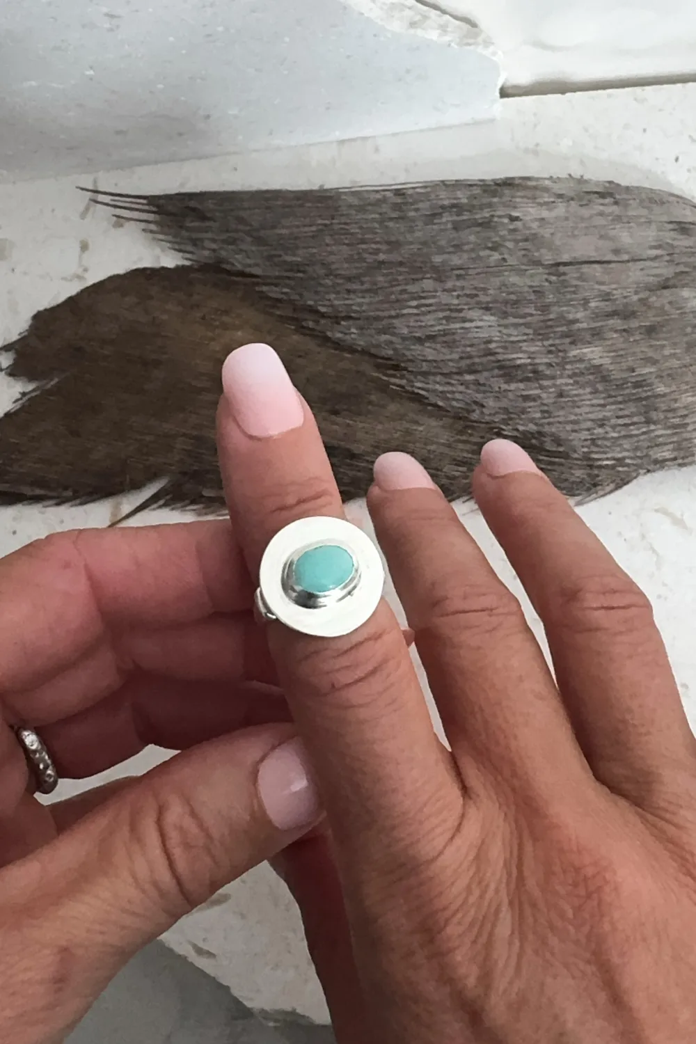 handmade silver turquoise ring with Verde Valley turquoise