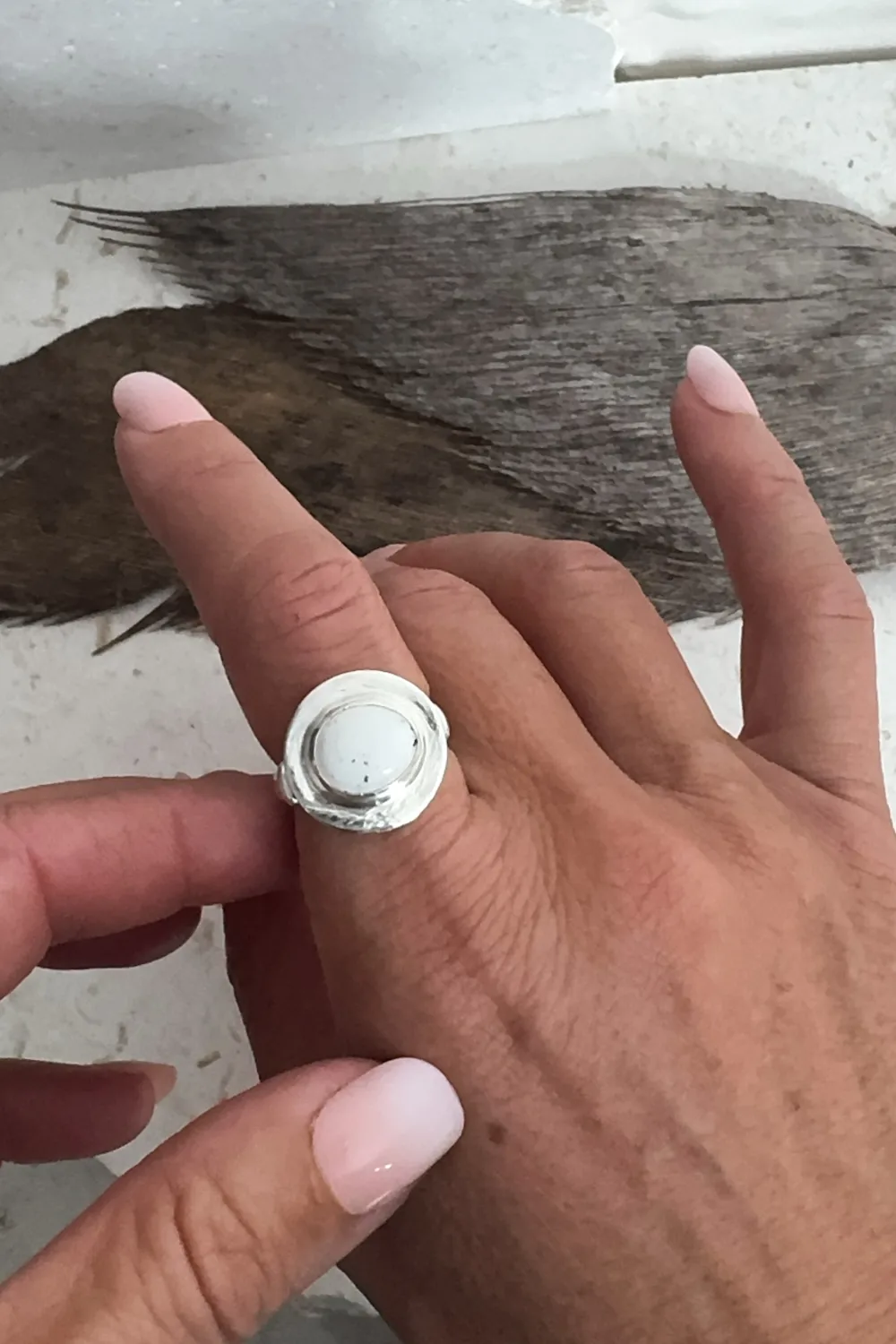 handmade silver turquoise ring with White Buffalo turquoise