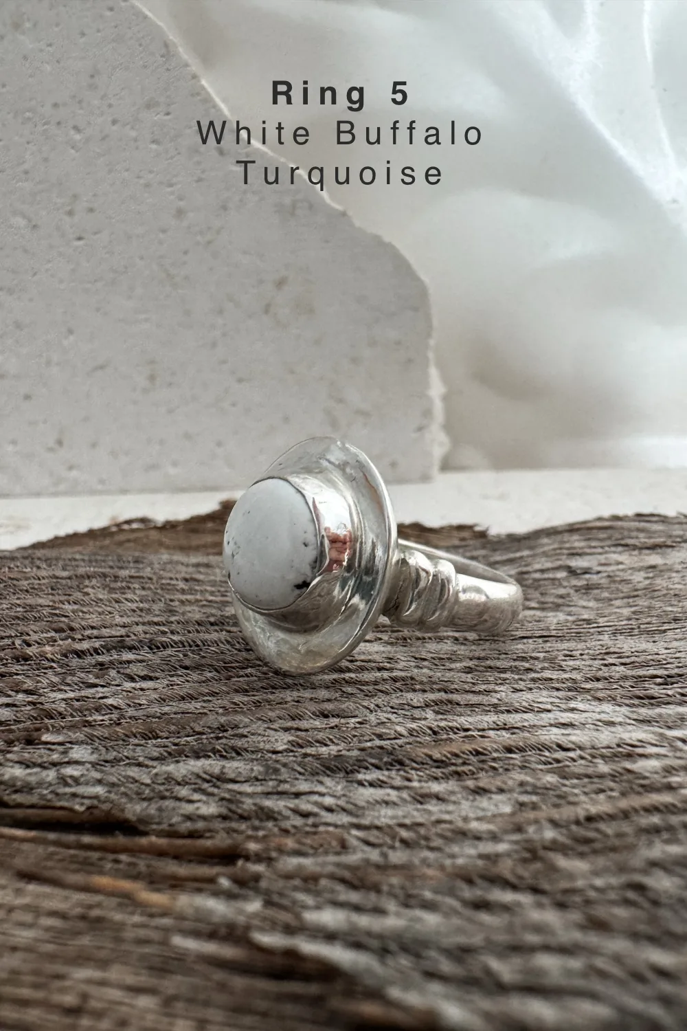 handmade silver turquoise ring with White Buffalo turquoise