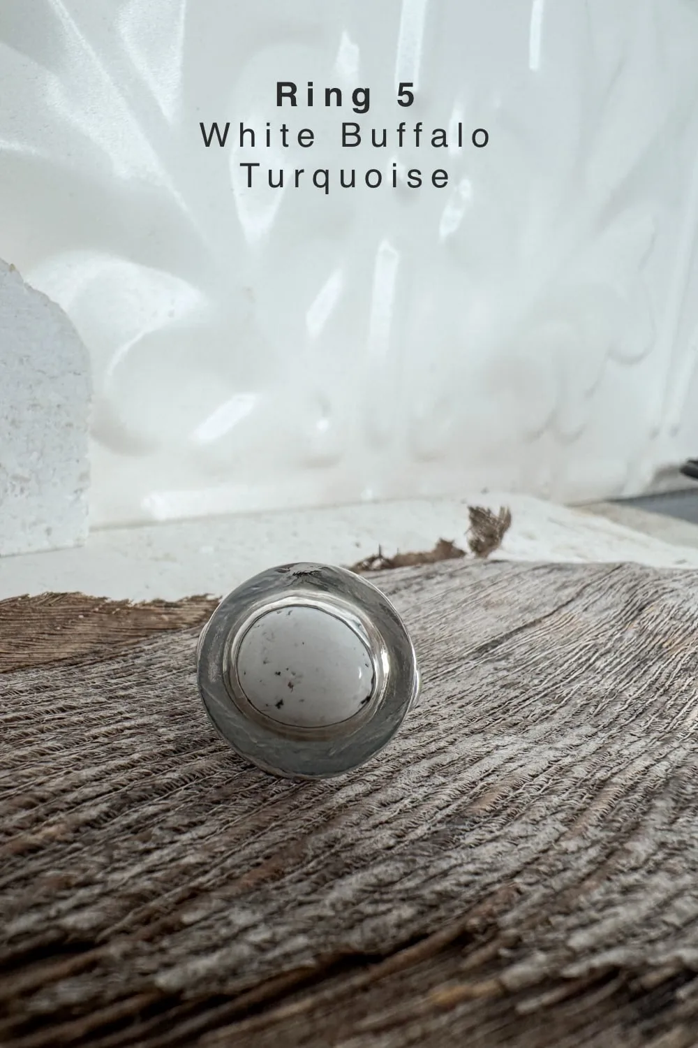 handmade silver turquoise ring with White Buffalo turquoise