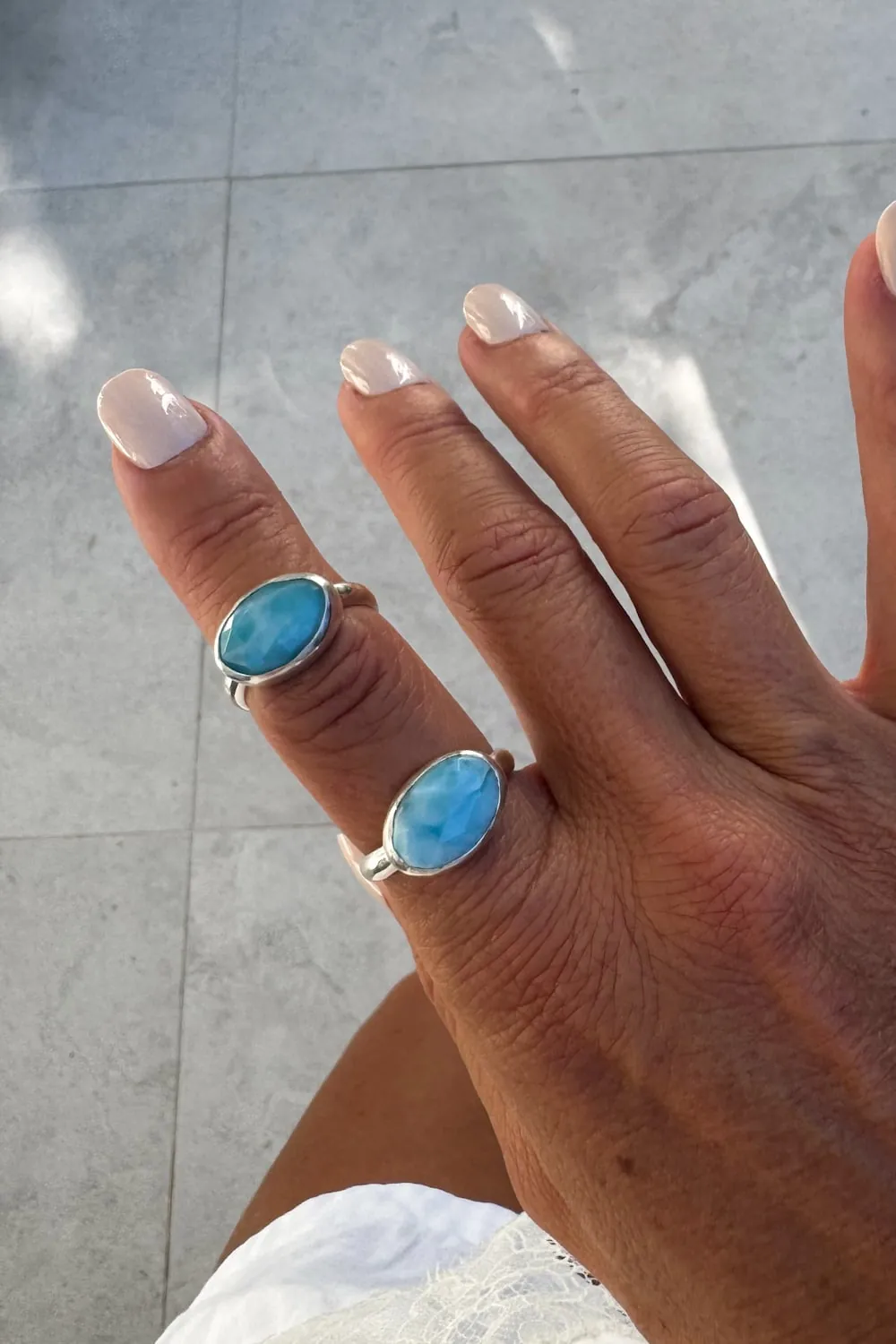 handmade silver larimar rings by Rico Designs.