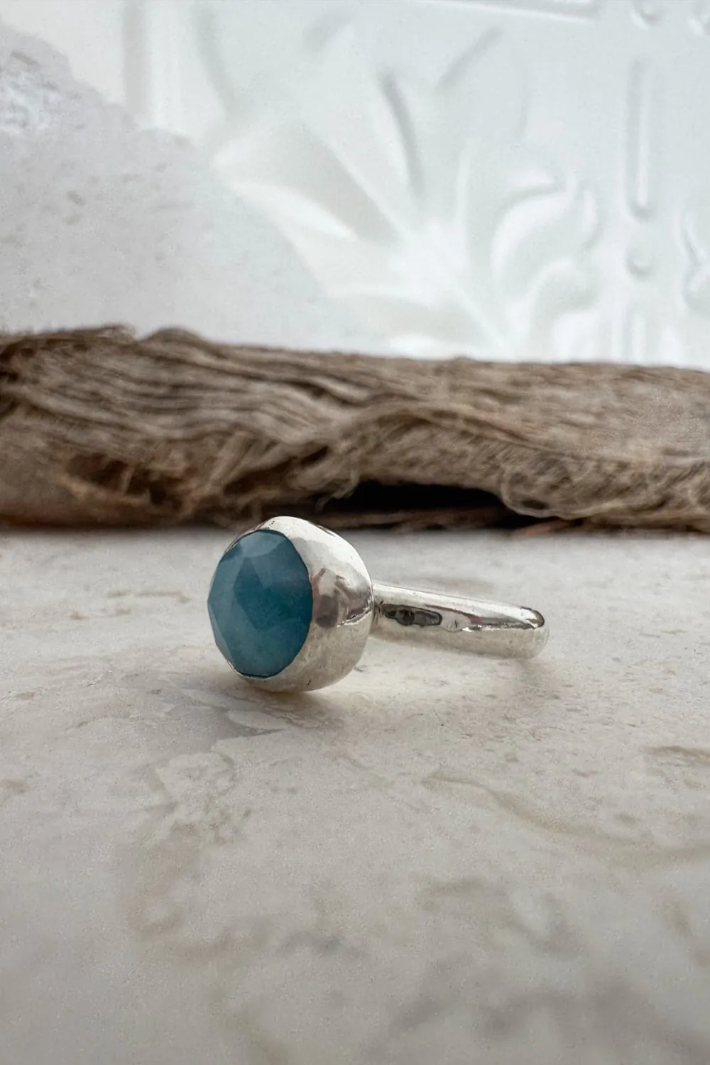 horizontal set oval larimar sterling silver ring. Ocean inspired silver ring