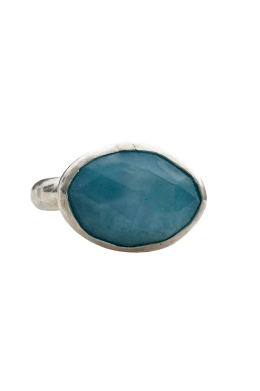 horizontal set oval larimar sterling silver ring. Ocean inspired silver ring