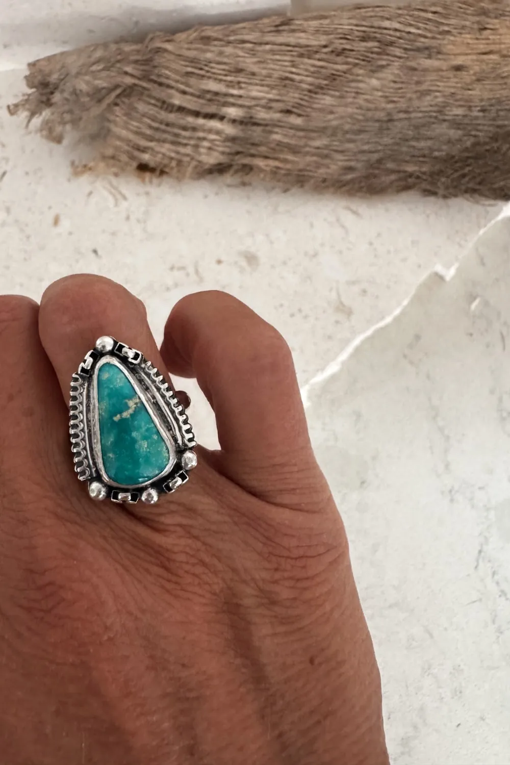 handmade sterling silver white water turquoise gemstone ring