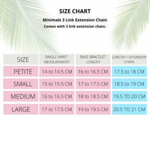 size chart Minimals 3 Link Ext Chain Bracelets