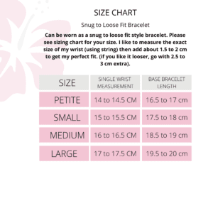 size chart Snug to loose fit bracelet