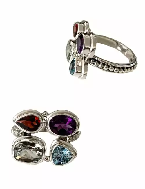 sterling silver ring with 4 gemstones