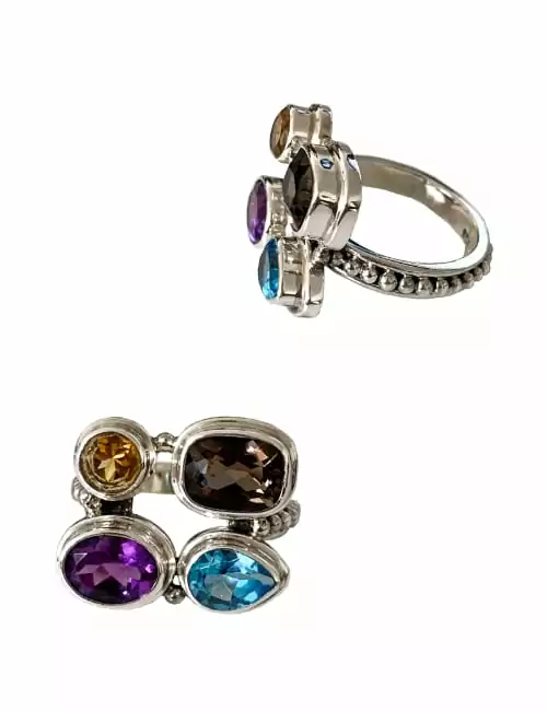 sterling silver ring with 4 gemstones