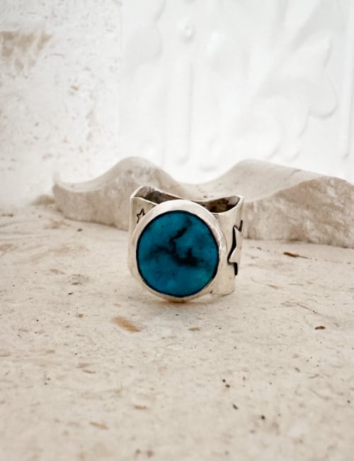 Kingman turquoise wide band silver ring