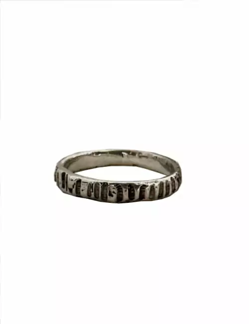 etched silver band ring