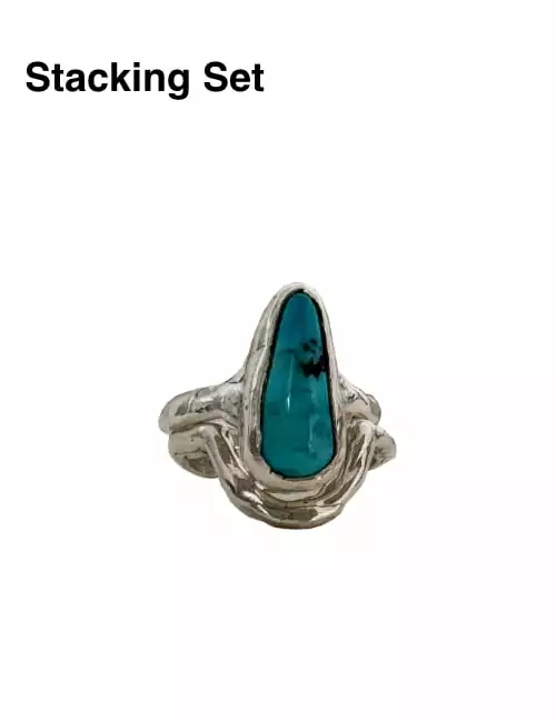 organic sterling silver turquoise ring set