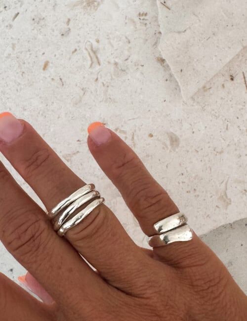 organic silver ring stack set