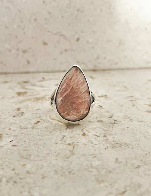 scolecite gemstone ring